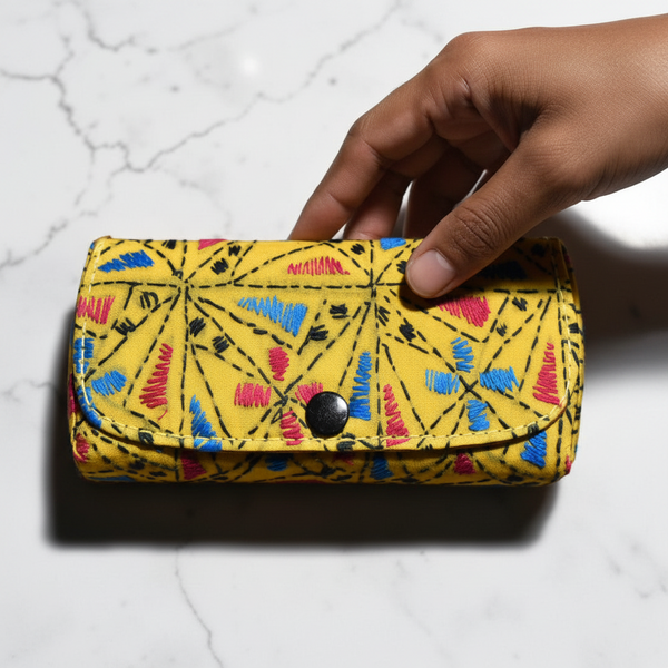 Yellow Kantha Spectacle Case - Handcrafted Bengali Eyewear Holder