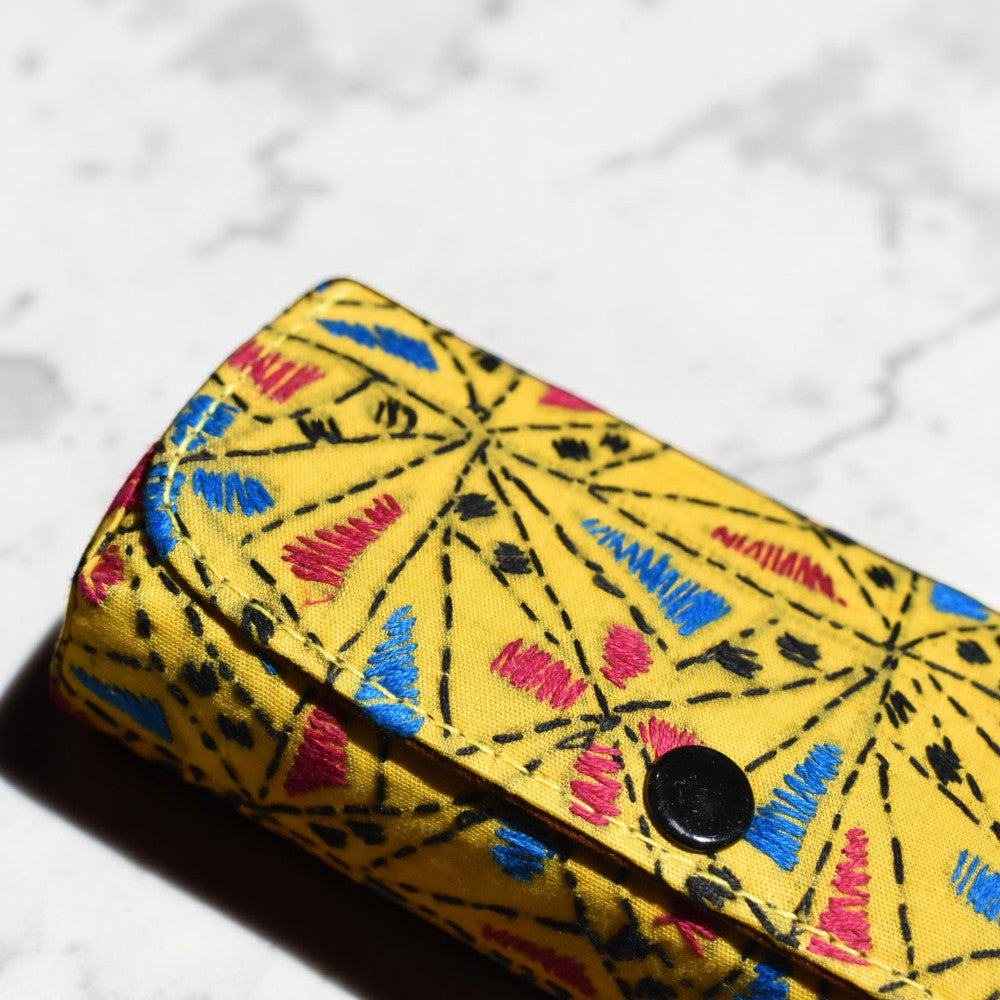 Yellow Kantha Spectacle Case - Handcrafted Bengali Eyewear Holder