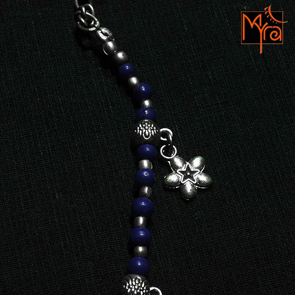 Flower Charm Indigo Beaded Anklet