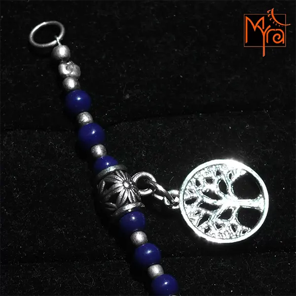 Tree of Life Charm Indigo Beaded Anklet