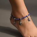 Turtle Charm Indigo Beaded Anklet
