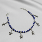 Turtle Charm Indigo Beaded Anklet