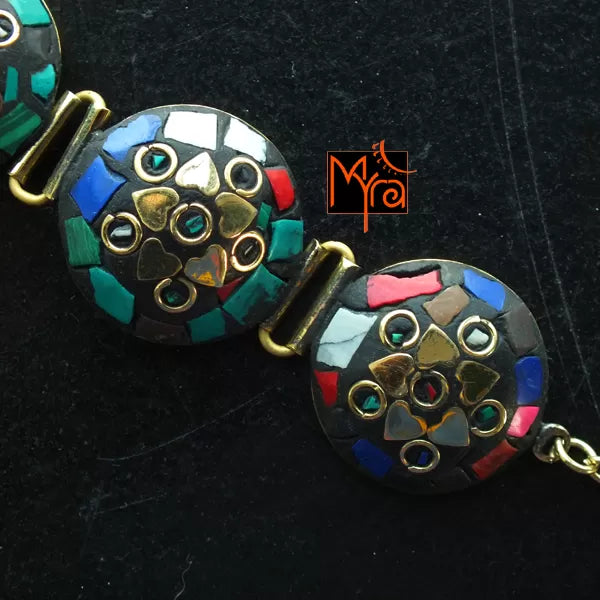 Tibetan Stone Studded Round Bracelet : Multi