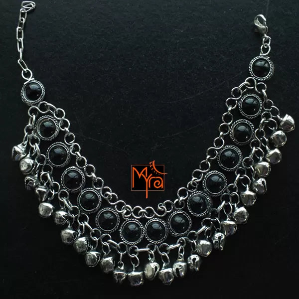 Black Stone Anklet with Ghungroos