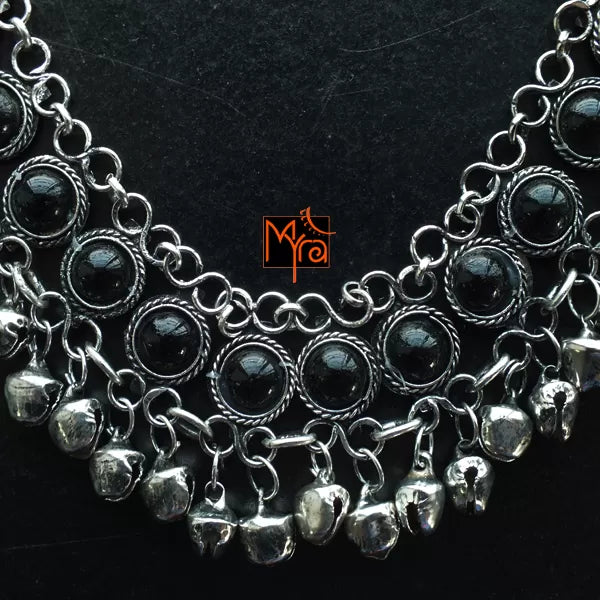 Black Stone Anklet with Ghungroos