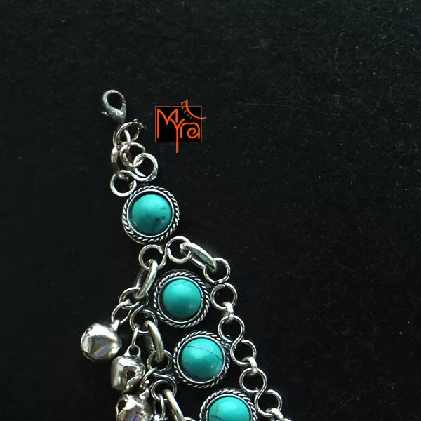 Turquoise Stone Anklet with Ghungroos