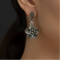 Pure Silver Marcasite Flower Earrings