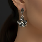 Pure Silver Marcasite Flower Earrings