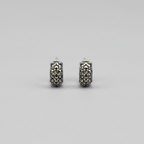 Pure Silver Marcasite Half Hoop Heavy Earrings