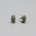 Pure Silver Marcasite Half Hoop Heavy Earrings