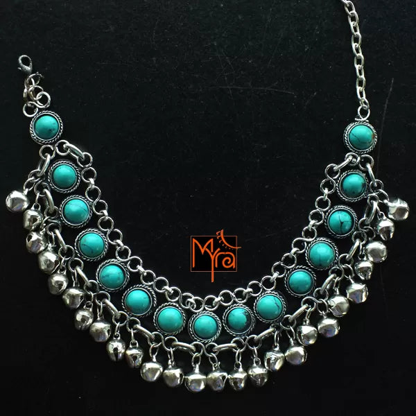 Turquoise Stone Anklet with Ghungroos