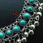 Turquoise Stone Anklet with Ghungroos