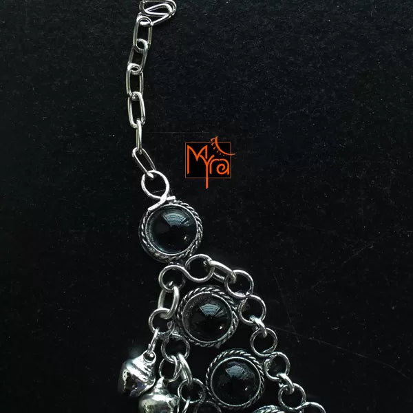 Black Stone Anklet with Ghungroos
