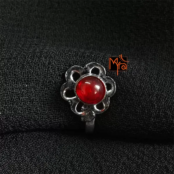 Flower Shape Maroon Stone Clip on Nosepin