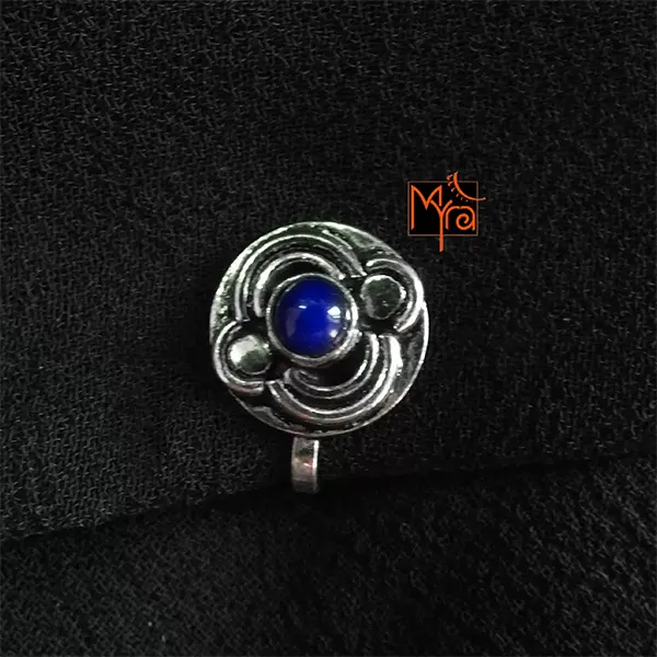 Round Abstract Blue Stone Clip-On Nosepin handcrafted jewellery MYRA