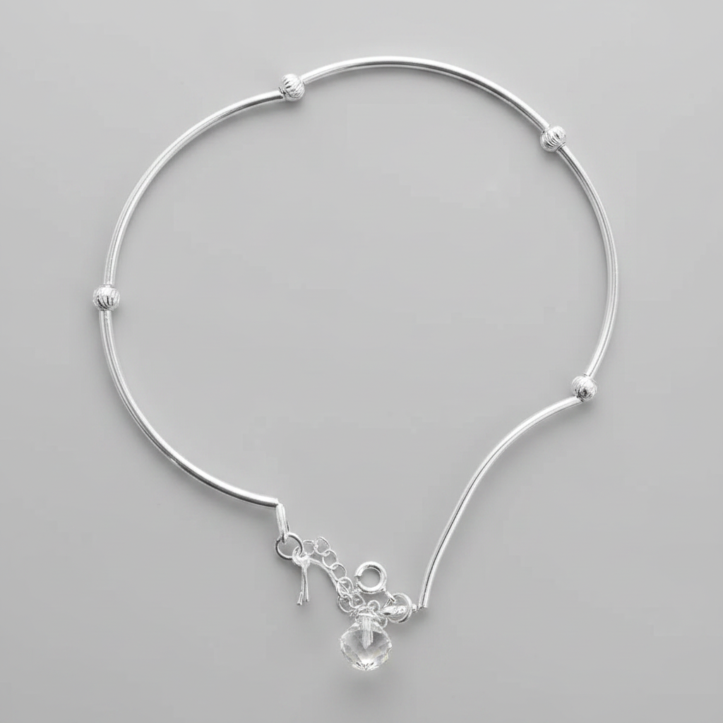 Handcrafted 92.5 Sterling Silver Pipe & Ball Bead Anklet