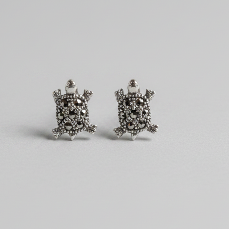 Pure Silver Marcasite Turtle Ear Studs