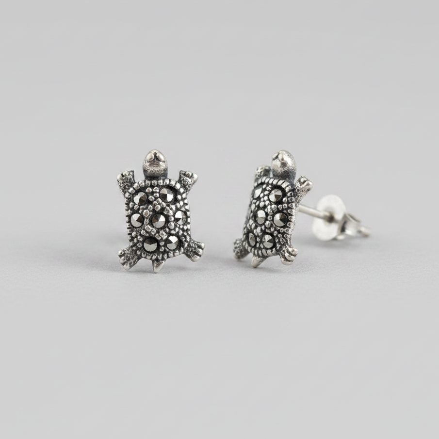 Pure Silver Marcasite Turtle Ear Studs