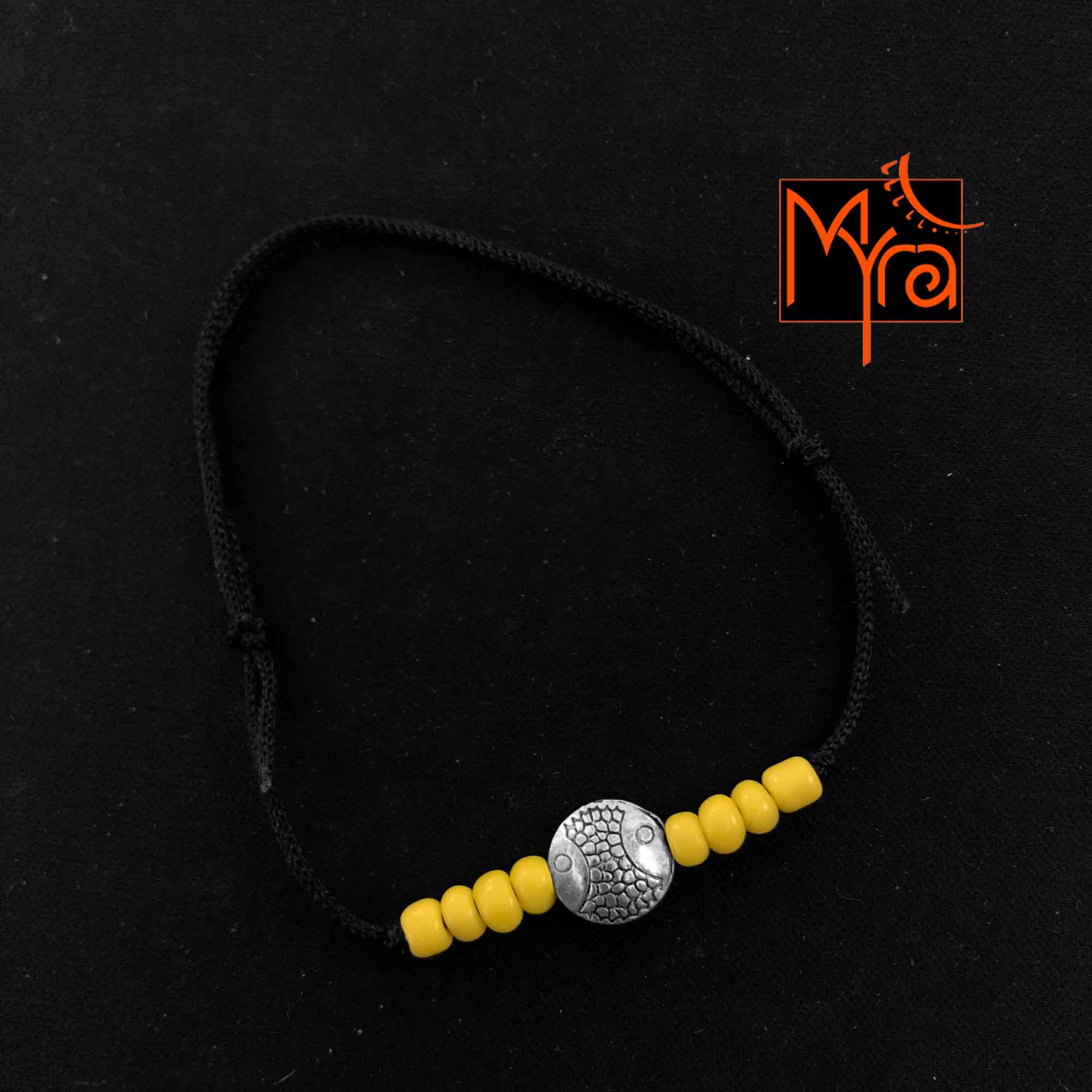 Black String Anklet with Beads : Yellow with Fish Charm – Myra Online
